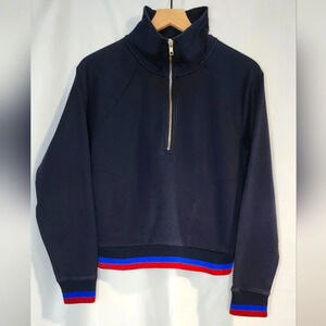 J.Crew Womens 1/2 Zip Sport Stripe Jacket Size M Navy Preppy Pullover University